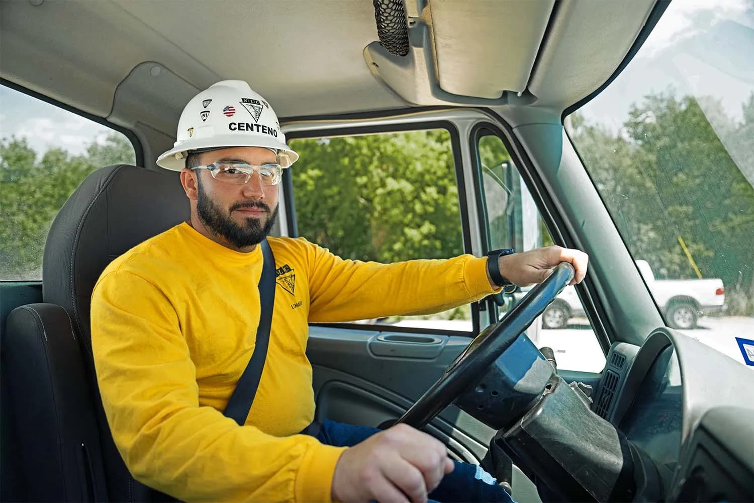 Student CDL driver in a truck.